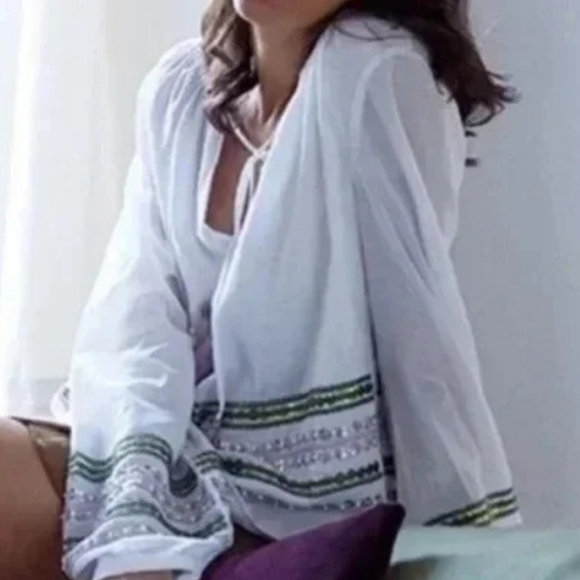 Tory Burch White Tunic with Lavendar and Green Sequin Embroidery. - Picture 15 of 15